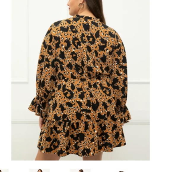 ELOQUII Elements Plus Size Cheetah Print Tie-Neck Flounce Midi Dress - Picture 3 of 7